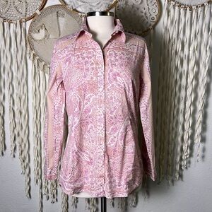 ETRO Pink and Peach Paisely Long Sleeve Button Down Blouse 46/10